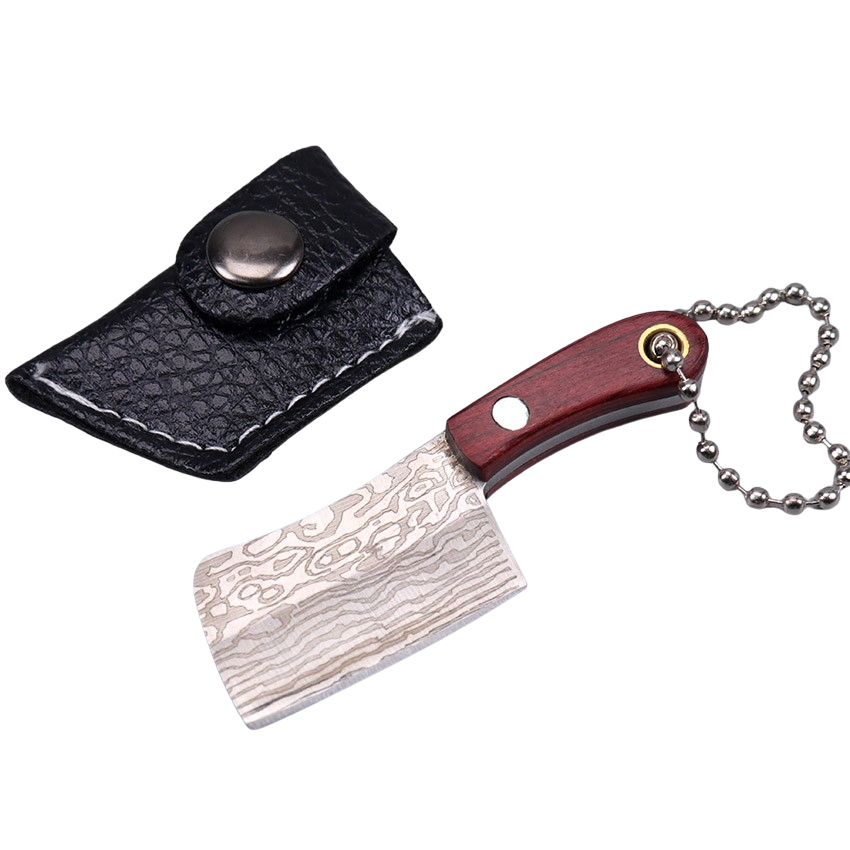 Damascus Cleaver Knife Keychain With Sheath - JAPAKNIVES